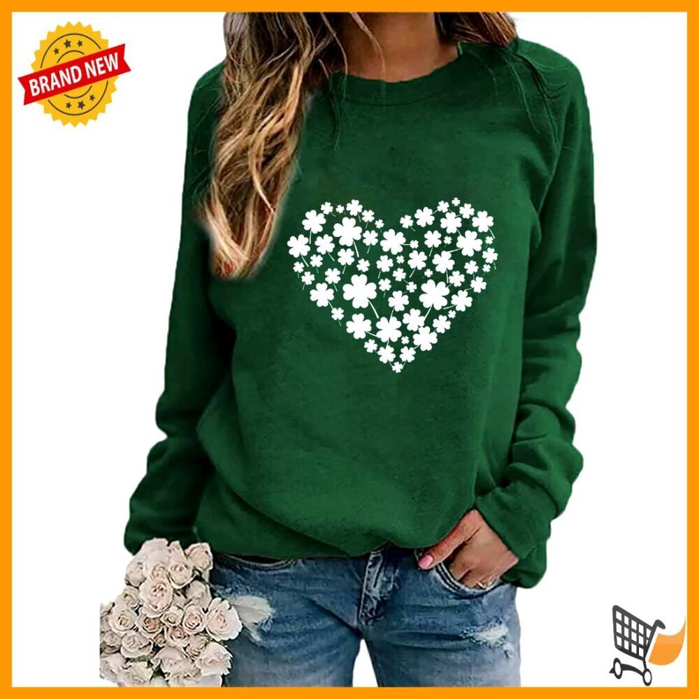 Leopard Shamrock Long Sleeve Sweatshirt Women's St. Patrick's Day Cute Lucky